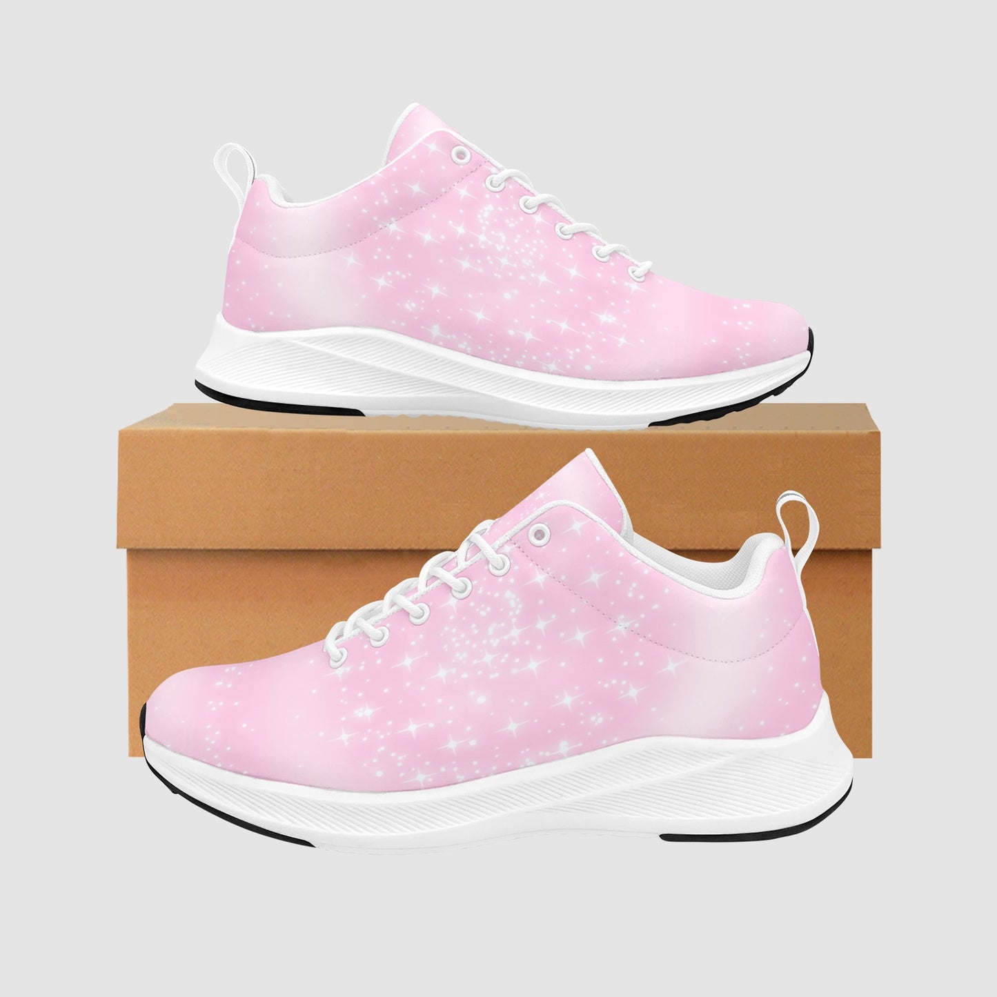 Women’s Pink White Stars Swirling Suede Breathable Running Sneakers