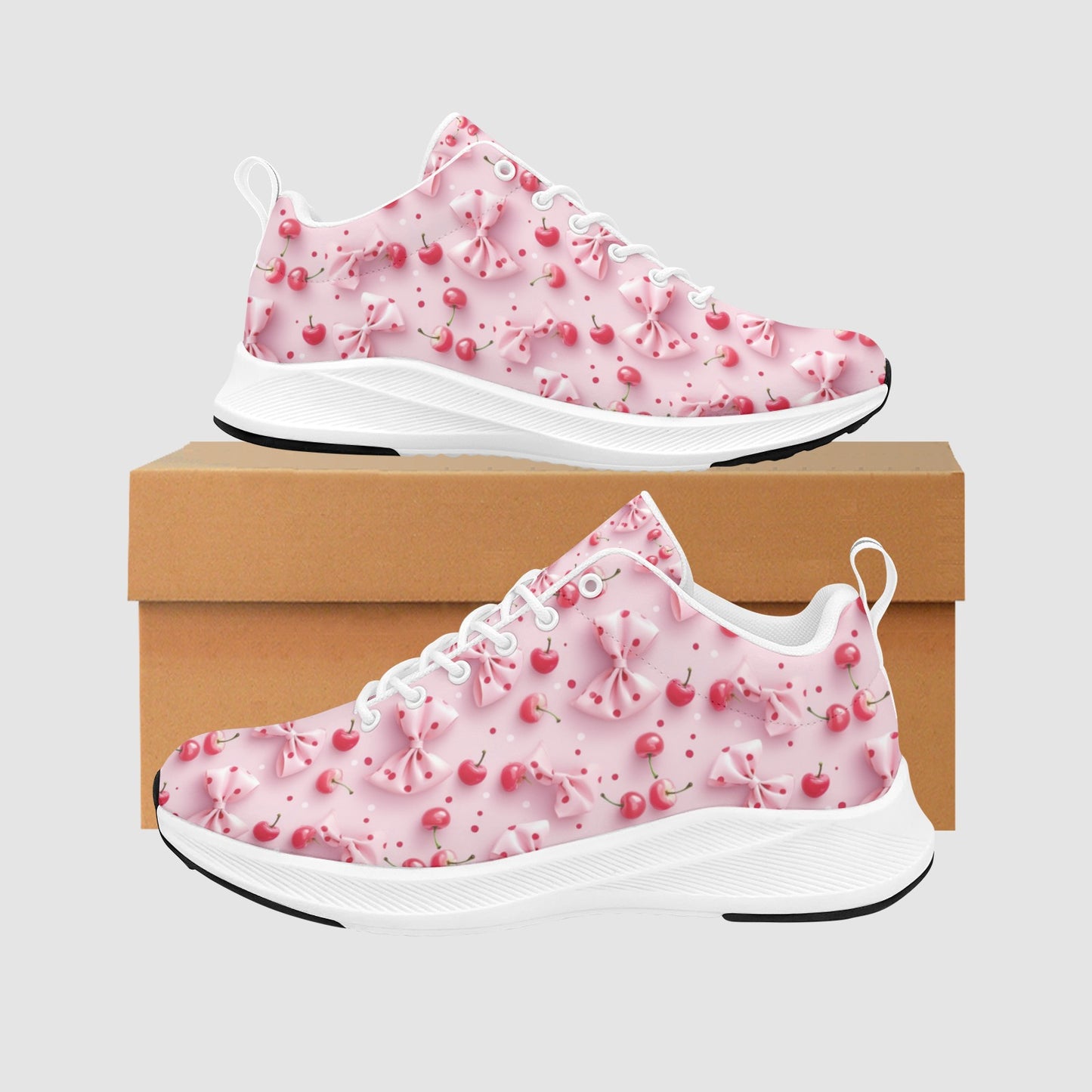 Women's Pink Bow Red Cherry Athleisure Sneakers