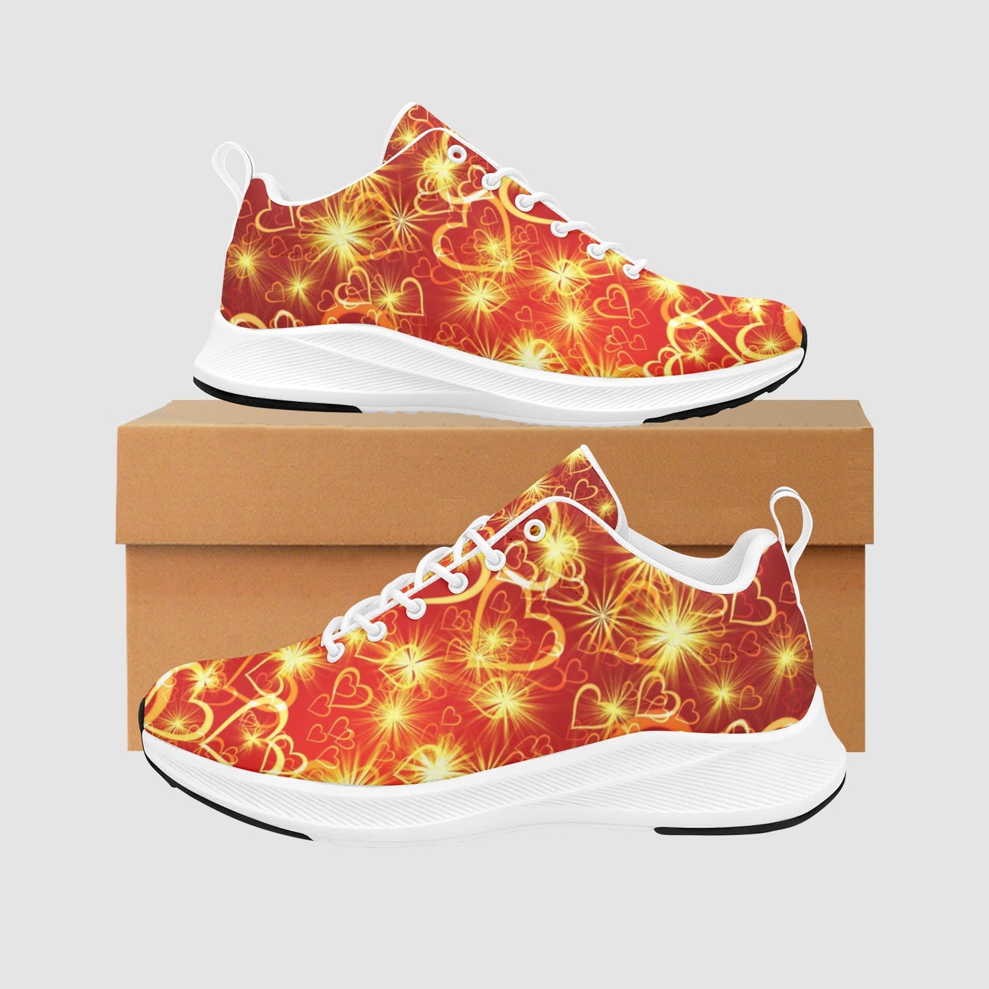 Women’s Radiant Red Yellow Heart Star Suede Breathable Running Shoes