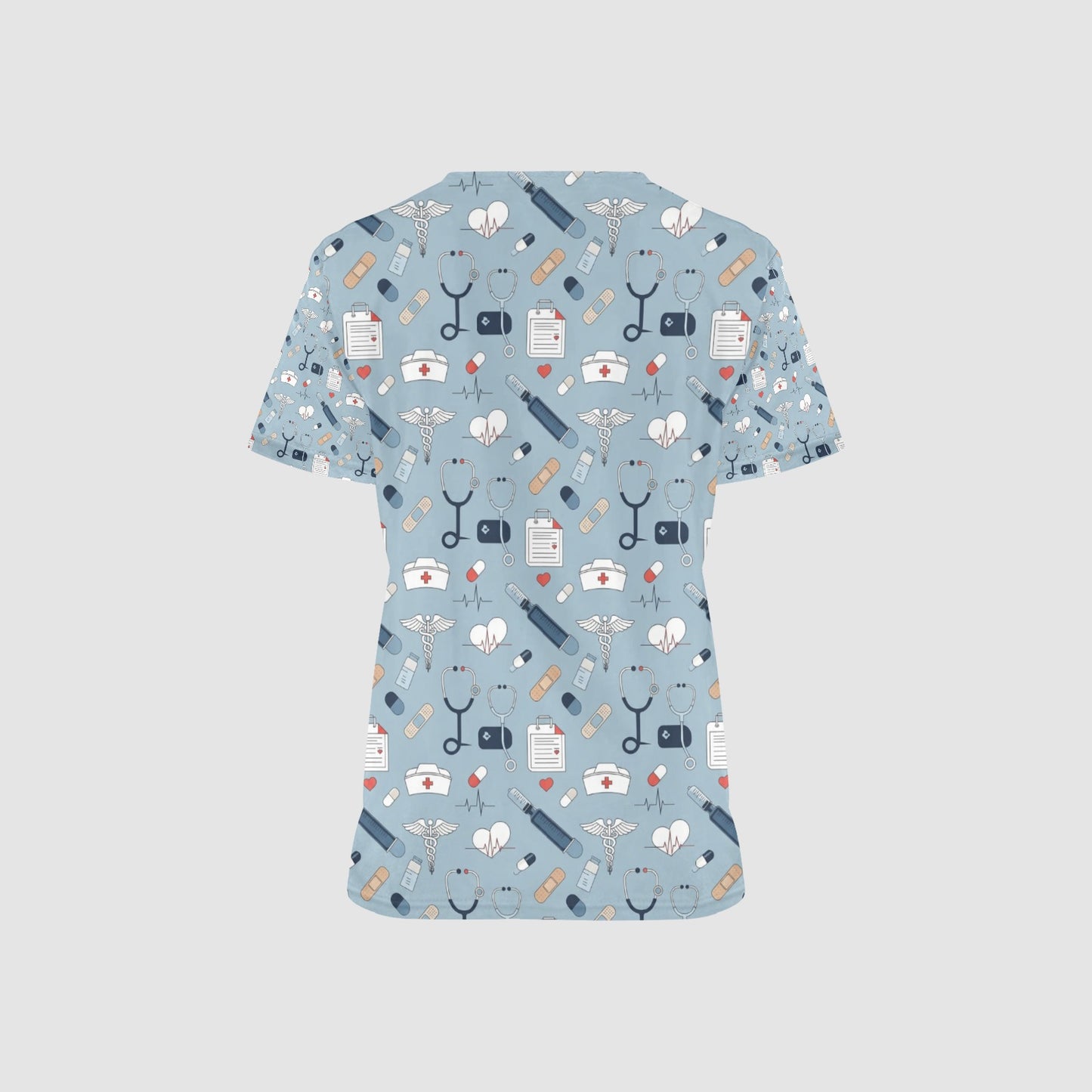 Women's Light Blue Stethoscope Hat All Over Print Nursing Scrub Top