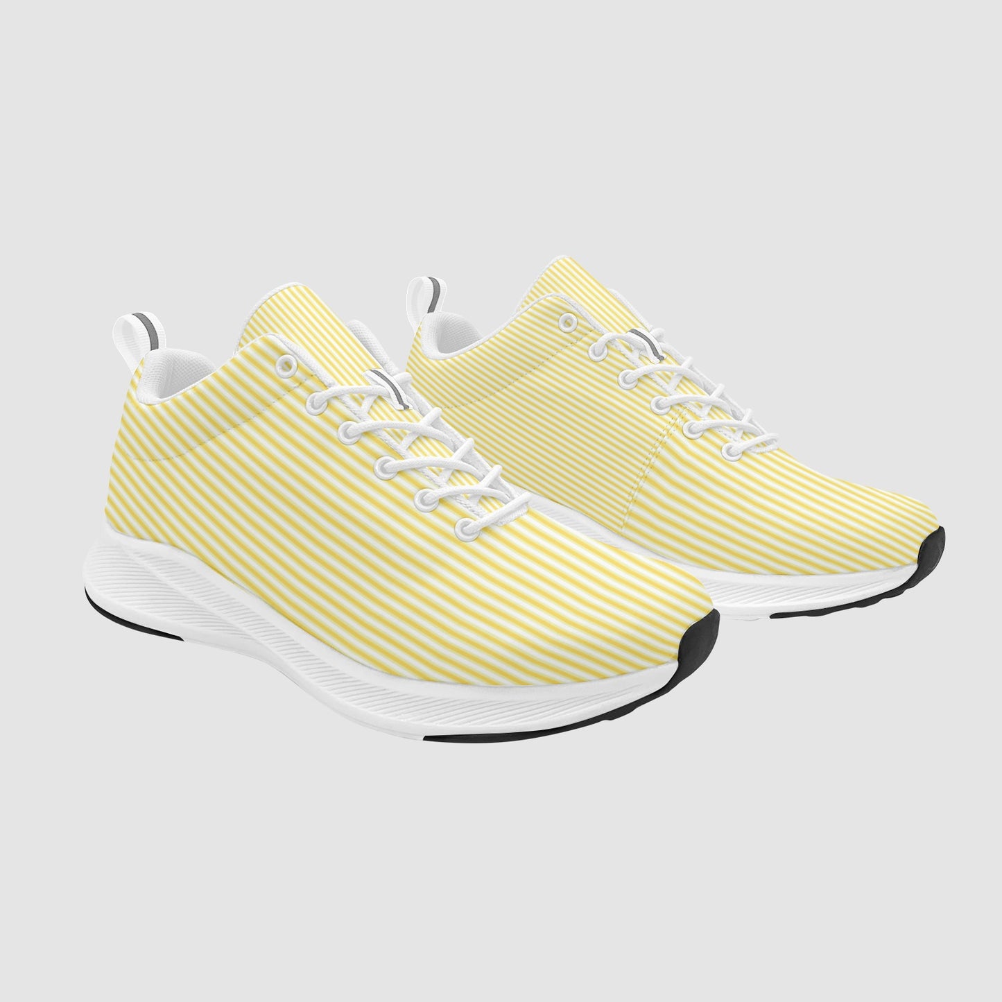 Women’s Yellow and White Pen Striped Suede Breathable Running Shoes