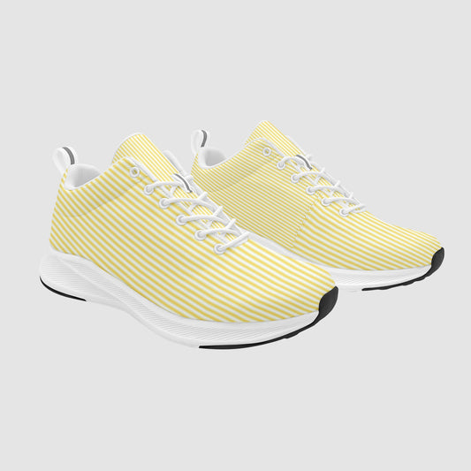 Women’s Yellow and White Pen Striped Suede Breathable Running Shoes