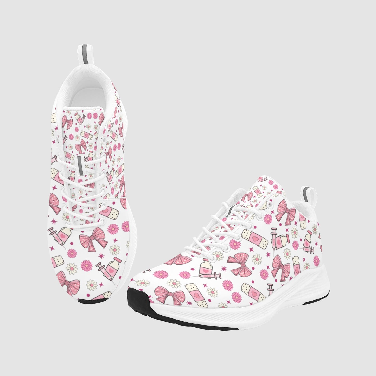 Pink Bows & Bandaids Nursing Sneakers — Breathable, Shift-Ready Women's Sneakers