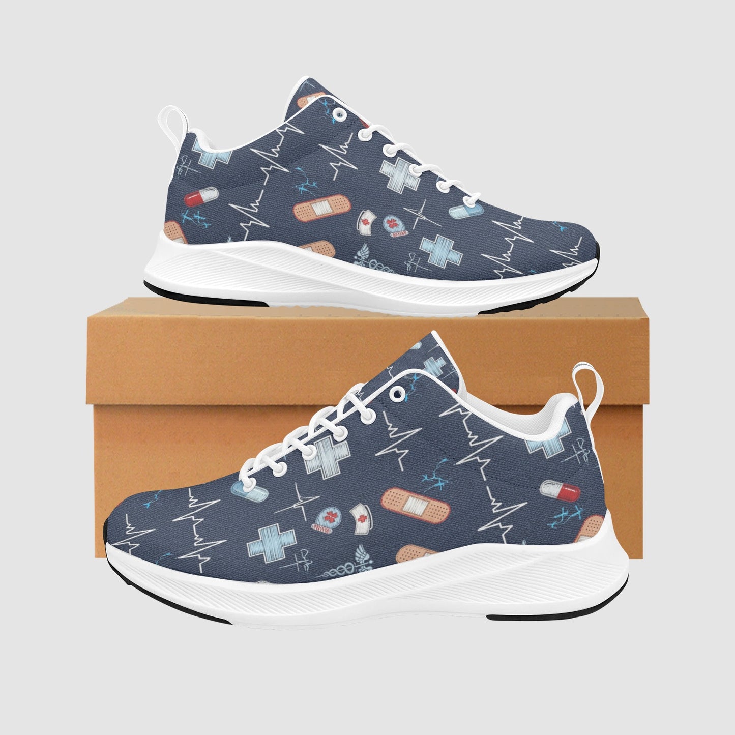 Women's Denim Texture Medical Icon Suede Breathable Running Sneakers