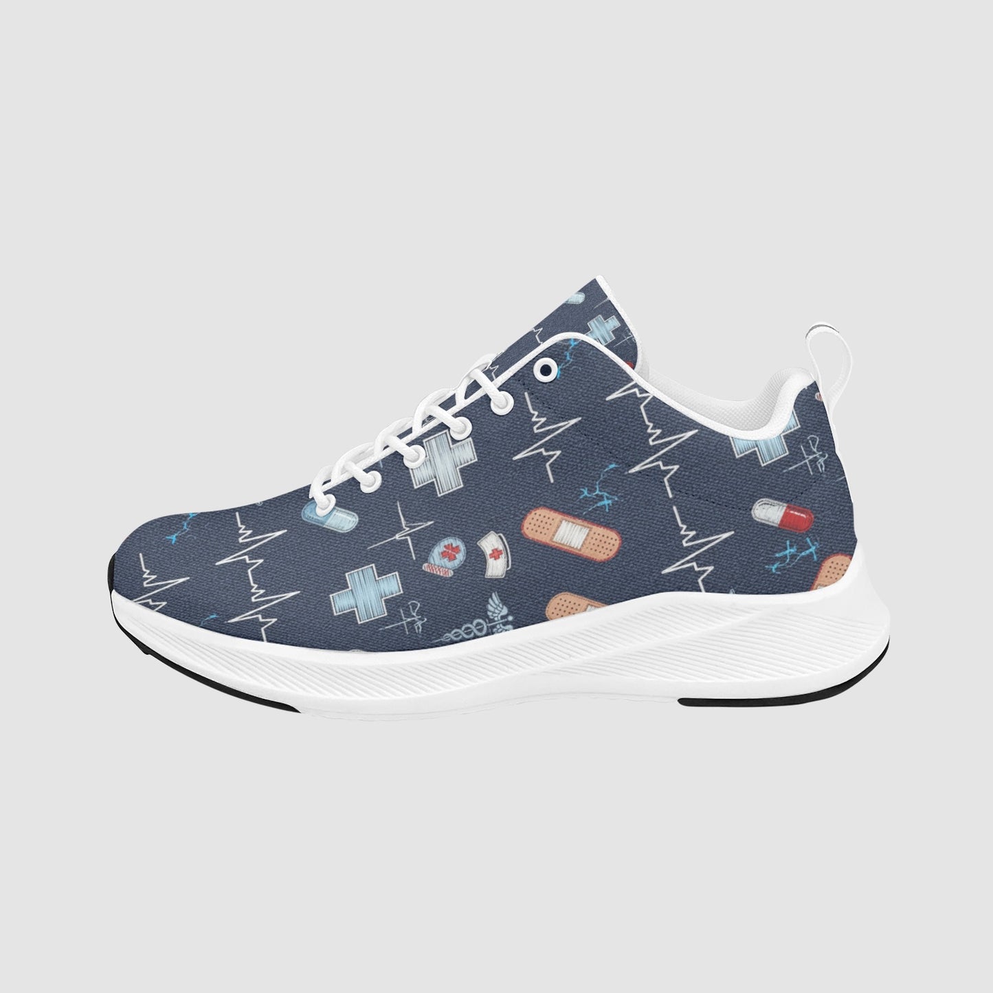 Women's Denim Texture Medical Icon Suede Breathable Running Sneakers