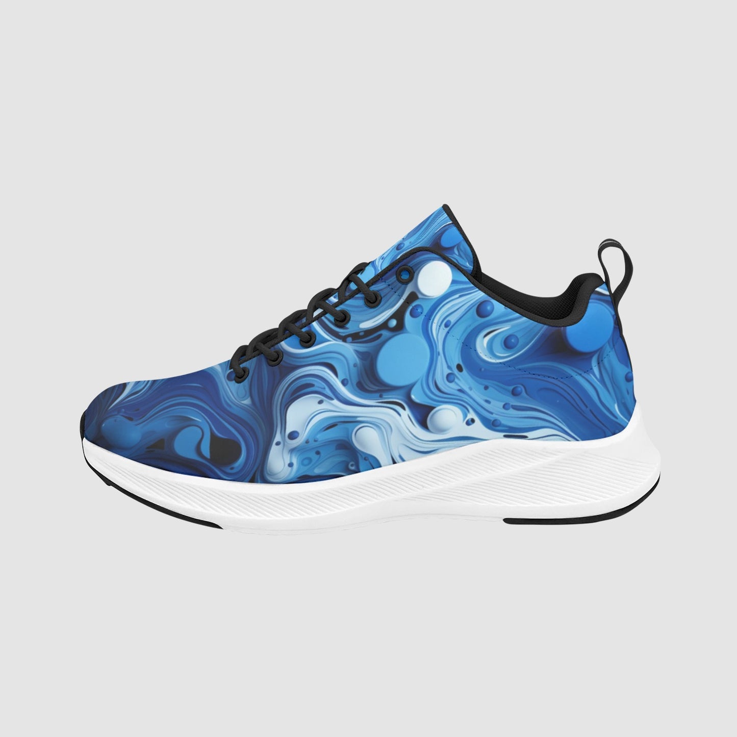 Women’s Blue White Paint Waves Suede Breathable Athletic Running Shoes