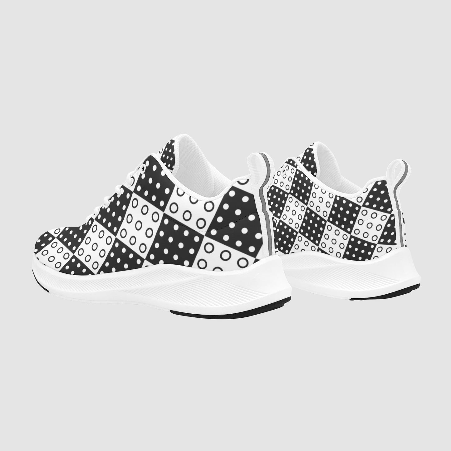 Women’s Black and White Checkered Circle Suede Running Sneakers