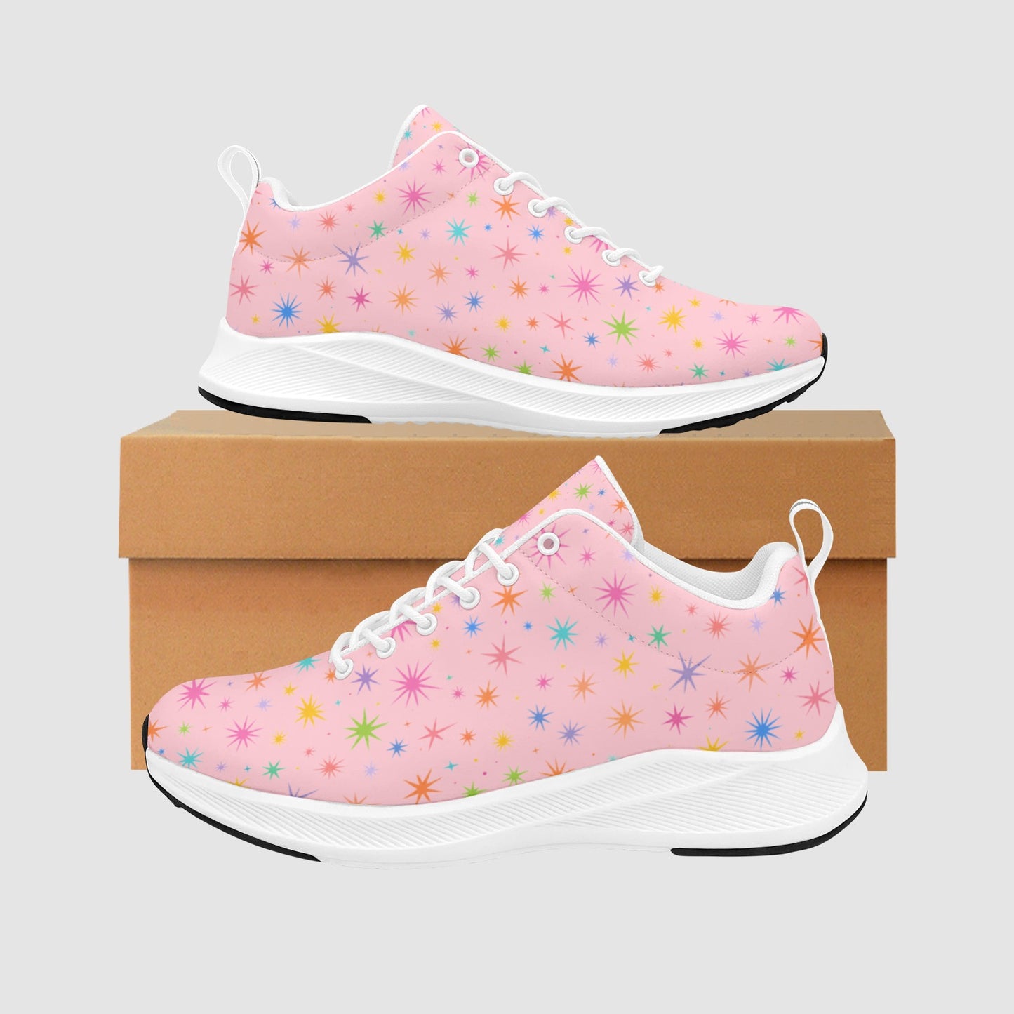 Women's Pink Starbursts Suede Breathable Athletic Running Sneakers