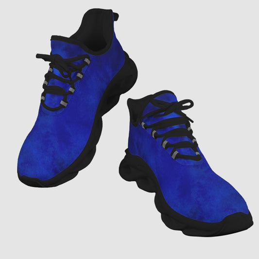 Women's Azure Velocity Knit running shoes in deep cobalt blue with black laces and dark thick soles.
