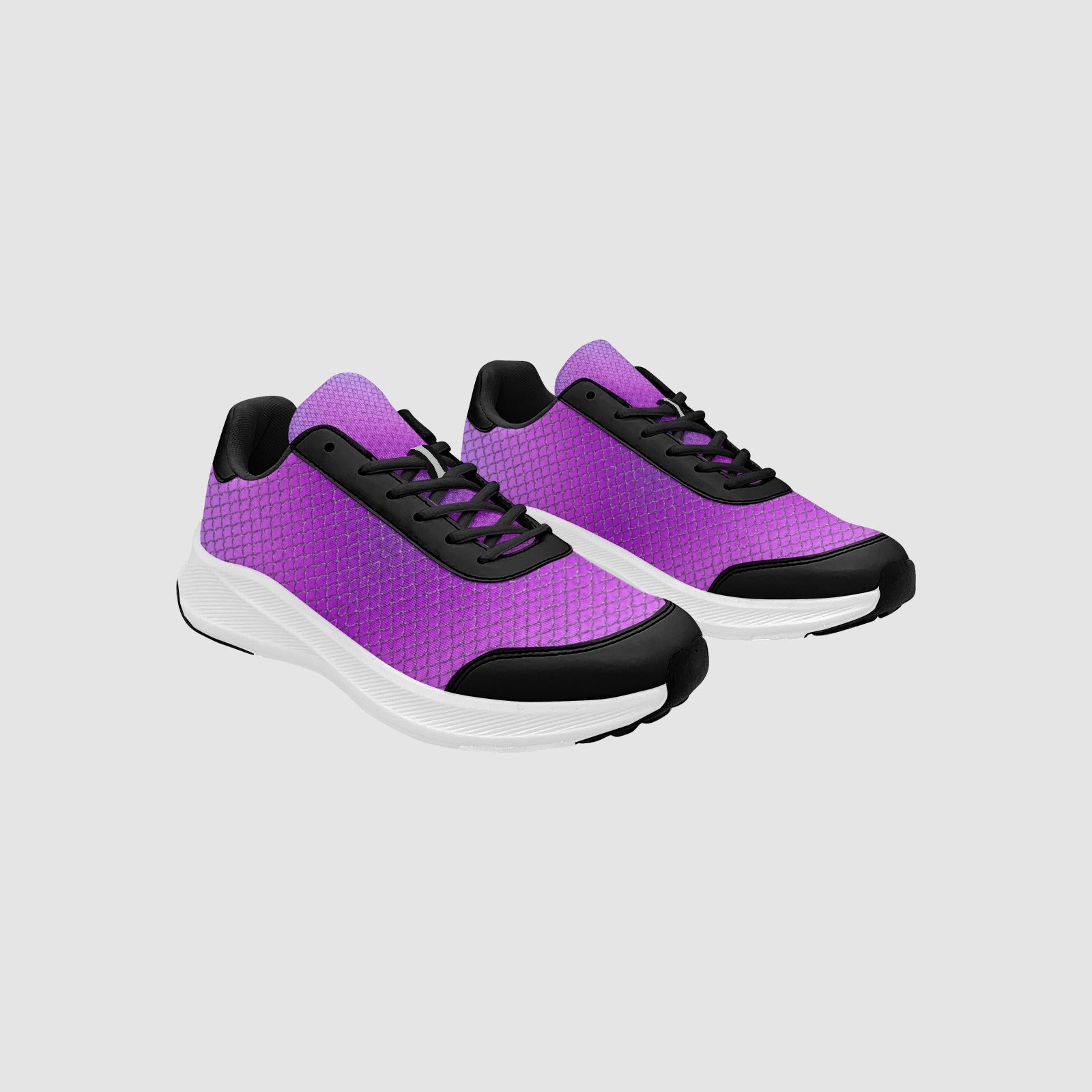 The Electric Hive Runner women's purple honeycomb pattern sneaker with durable black overlays and lightweight cushioned running soles.