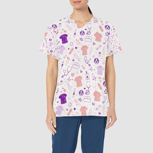 Women's Pink Purple Caregiver Icon Professional Performance Scrub Top