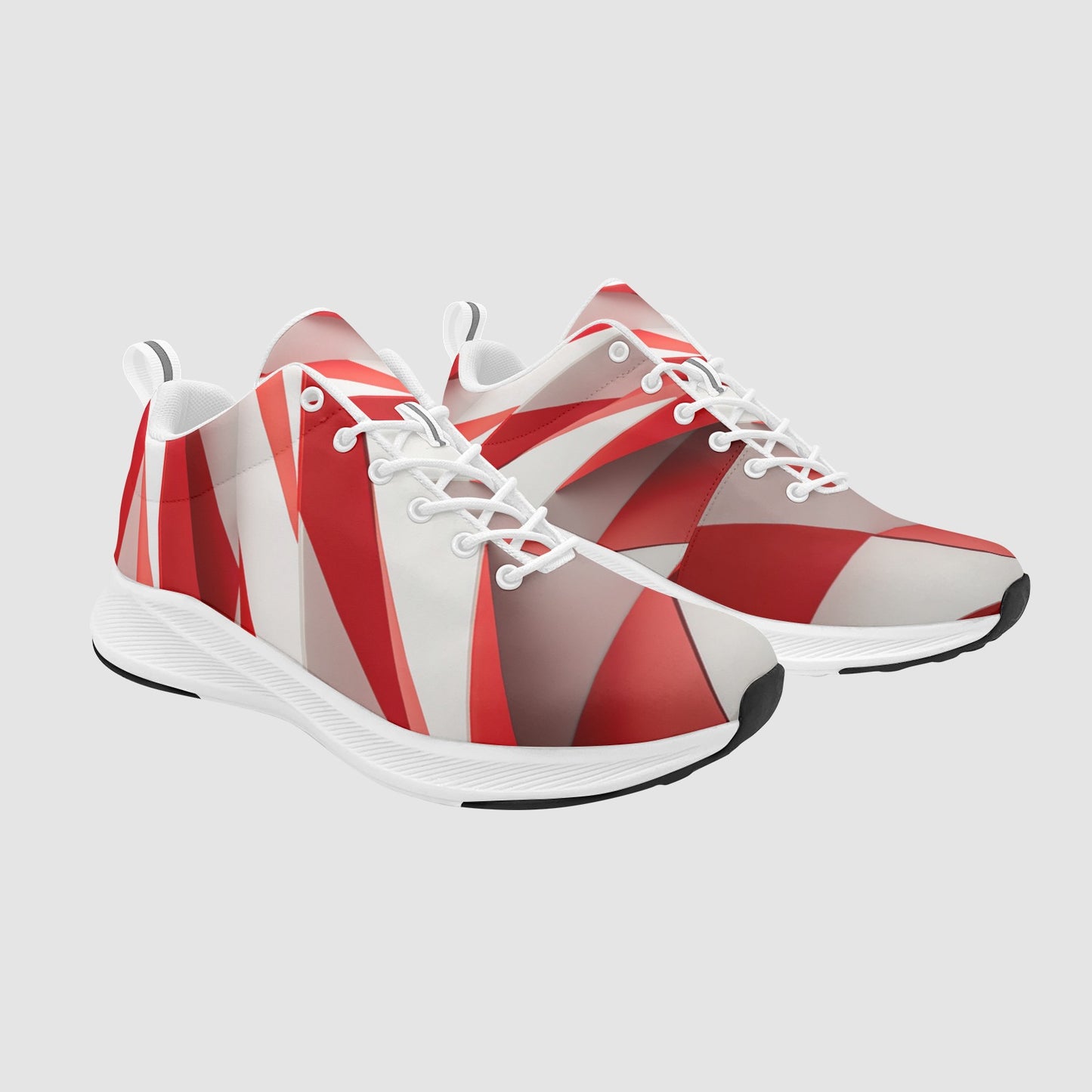 Women’s Red and White Abstract Geometric Suede Running Sneakers