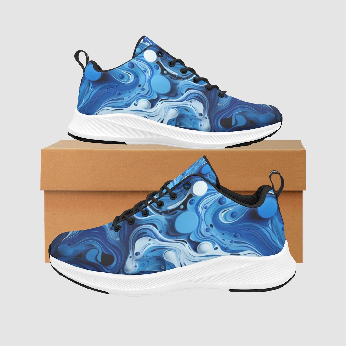 Women’s Blue White Paint Waves Suede Breathable Athletic Running Shoes