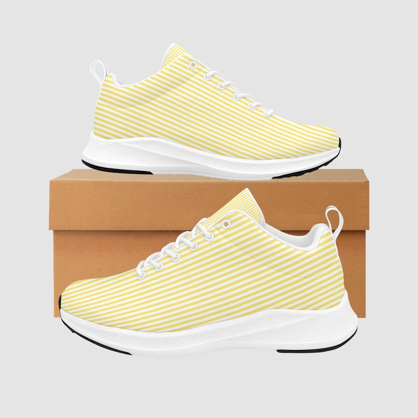 Women’s Yellow and White Pen Striped Suede Breathable Running Shoes