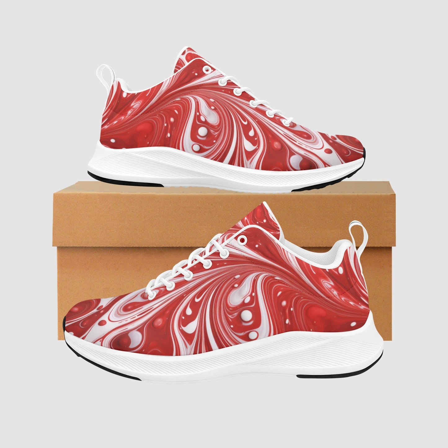 Women’s Red White Flowing Paint Suede Breathable Running Sneakers