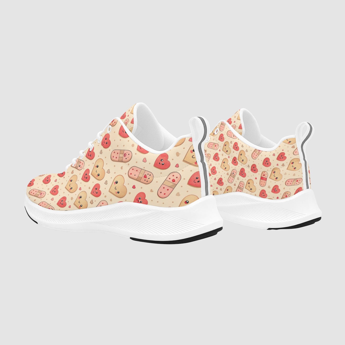 Women's Beige Suede Red Heart Pink Pill Nursing Running Sneakers