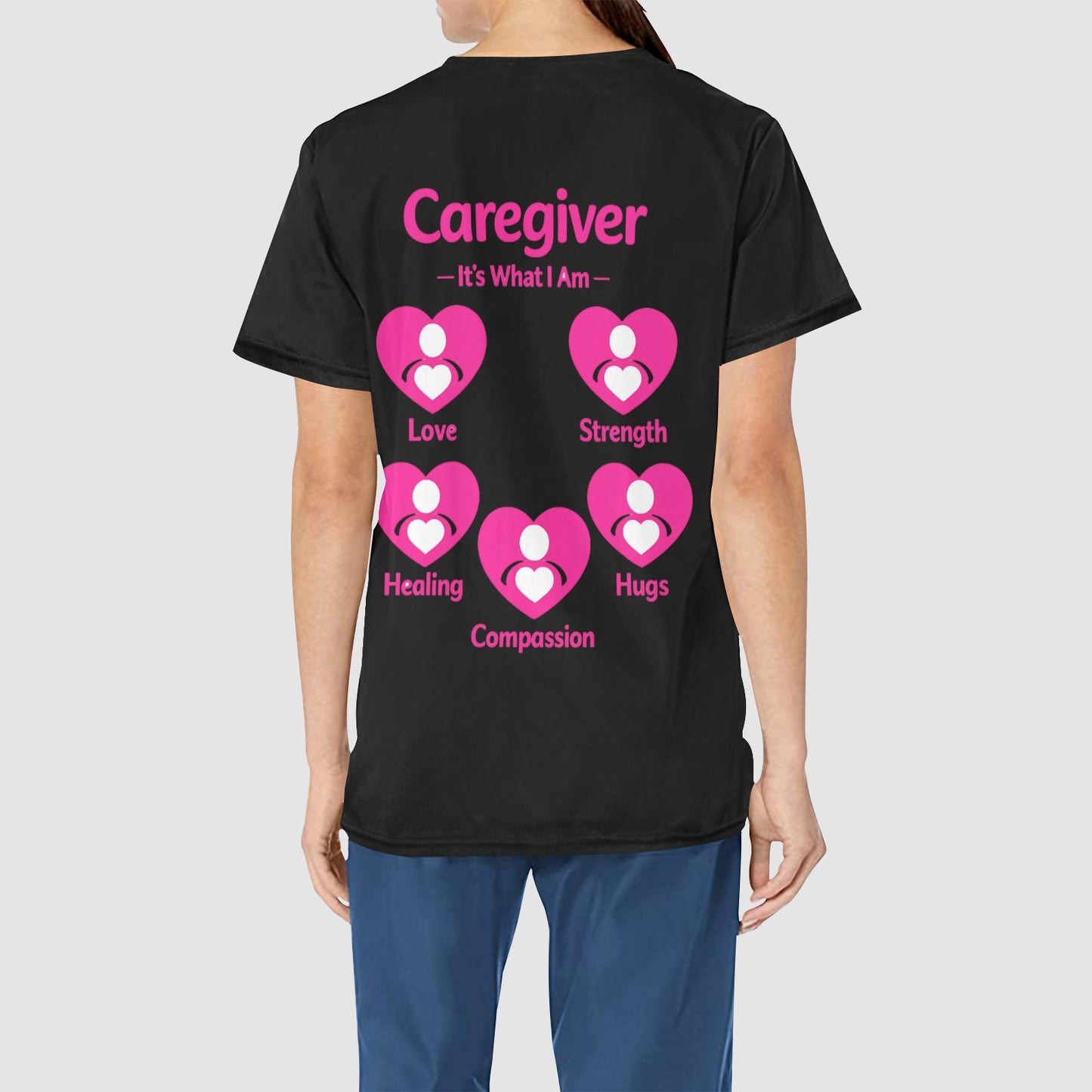 Women's Black Caregiver Love and Compassion Professional Scrub Top