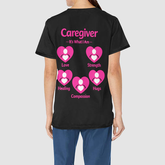 Women's Black Caregiver Love and Compassion Professional Scrub Top