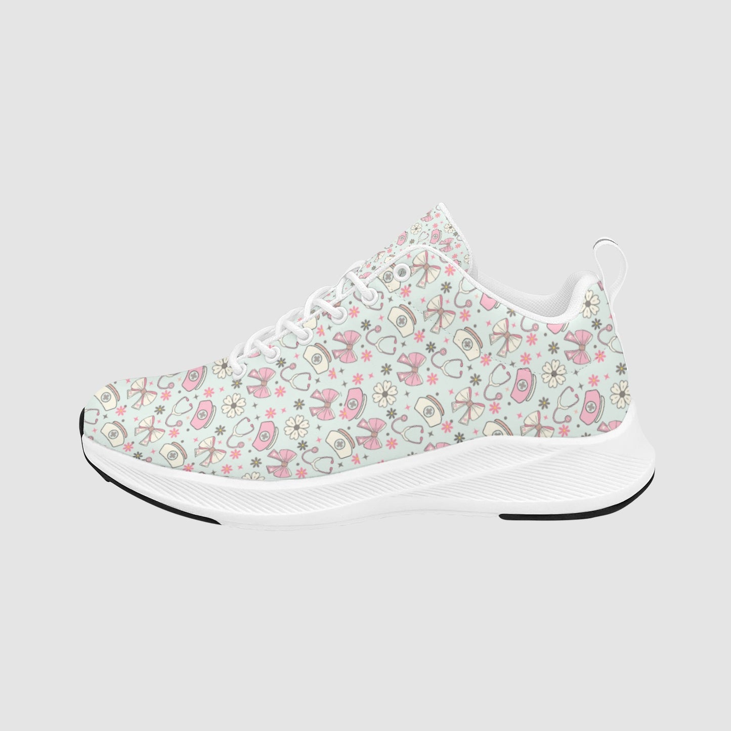 Women's Pink Bows and Nurse Hat Suede Breathable Athletic Sneakers