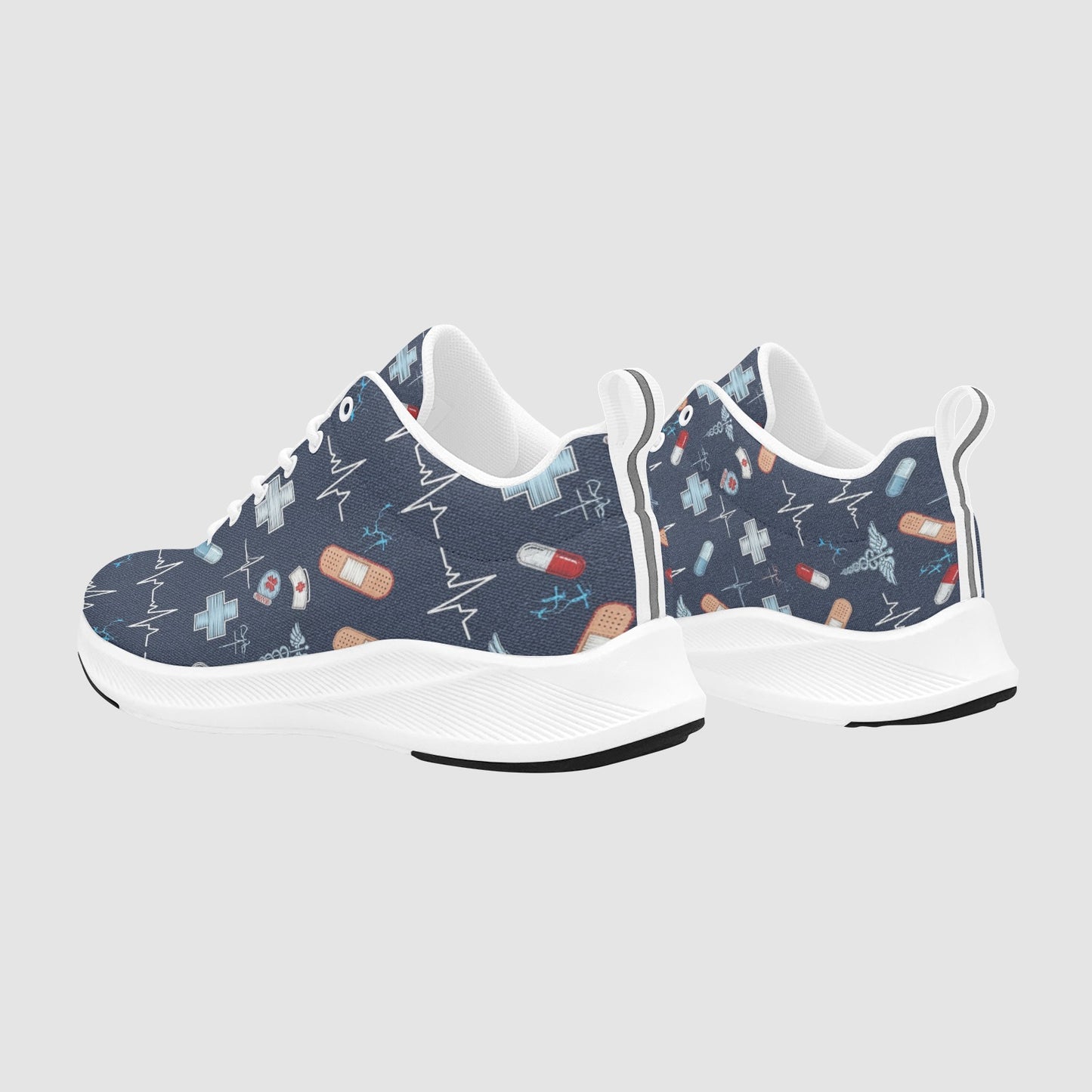 Women's Denim Texture Medical Icon Suede Breathable Running Sneakers