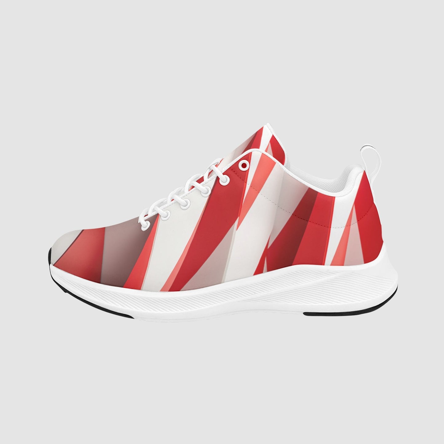 Women’s Red and White Abstract Geometric Suede Running Sneakers