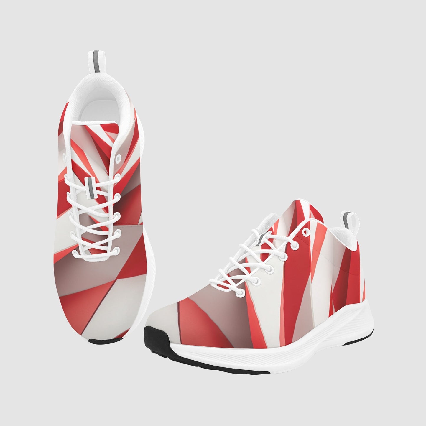 Women’s Red and White Abstract Geometric Suede Running Sneakers