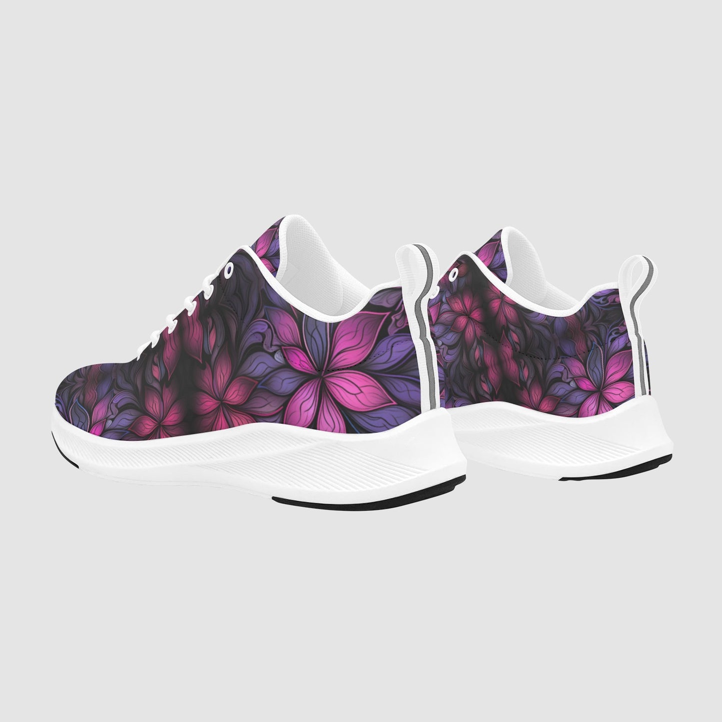 Womens Lavender Pink Floral Suede Breathable Leather Running Shoes