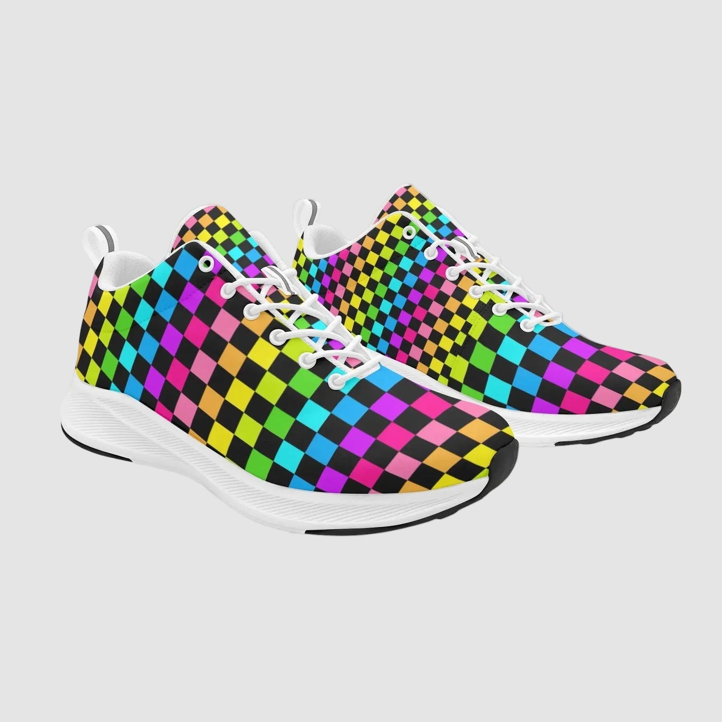 Women's Rainbow Checkerboard Suede Breathable Leather Running Sneakers