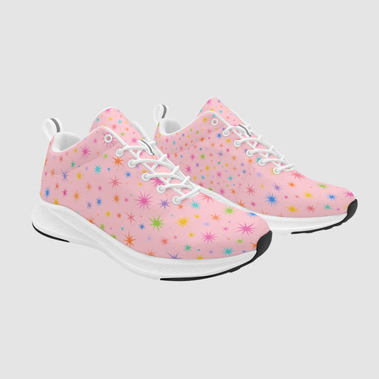 Women's Pink Starbursts Suede Breathable Athletic Running Sneakers