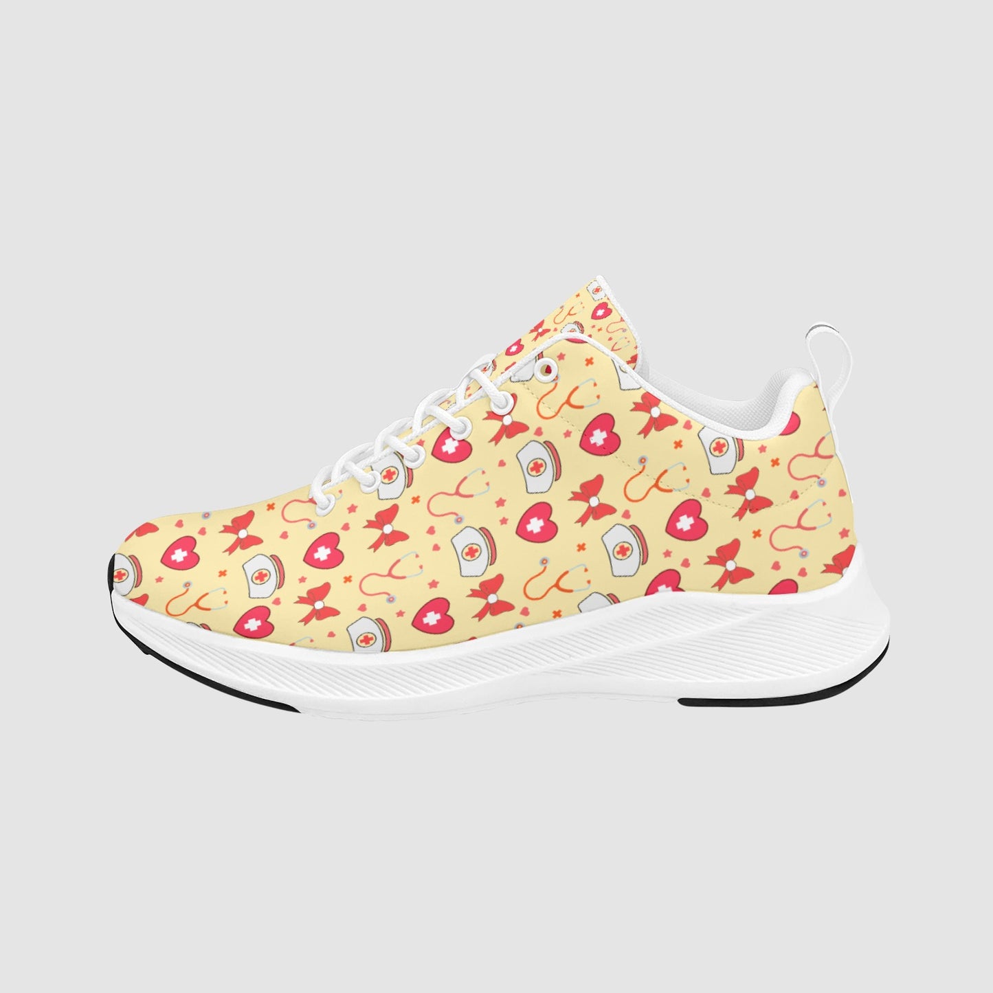 Women's Red Heart White Nursing Hat Suede Breathable Nursing Shoes