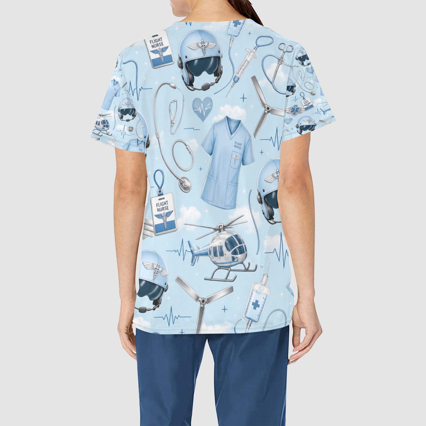 Women's Flight Nurse Medical All Over Print Nurses Scrub Top