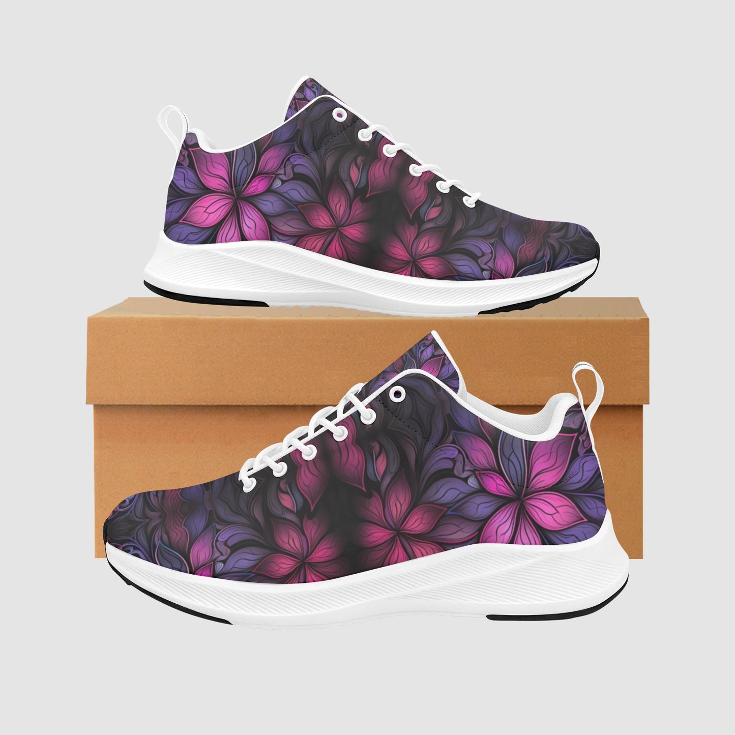 Womens Lavender Pink Floral Suede Breathable Leather Running Shoes