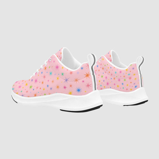 Women's Pink Starbursts Suede Breathable Athletic Running Sneakers
