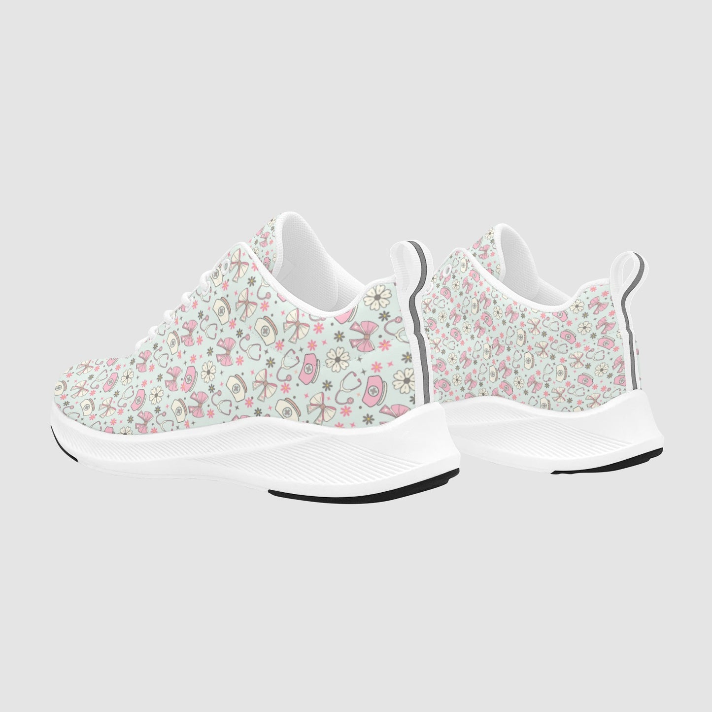 Women's Pink Bows and Nurse Hat Suede Breathable Athletic Sneakers