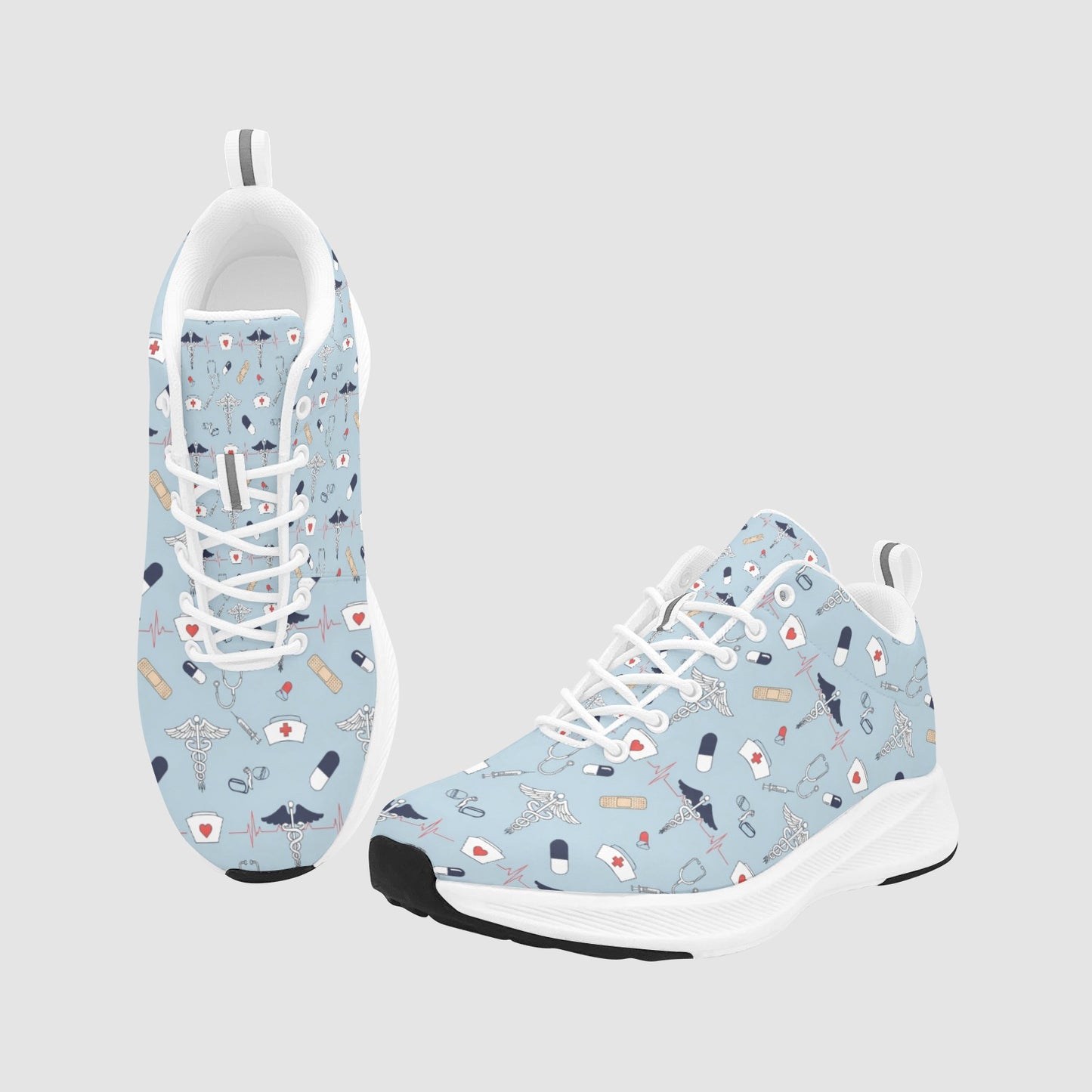 Women's Light Blue Nurse Caduceus Heartbeat Suede Nursing Sneakers