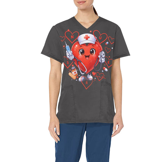 Women's Big Heart Nurse Character Grey Professional Performance Scrubs