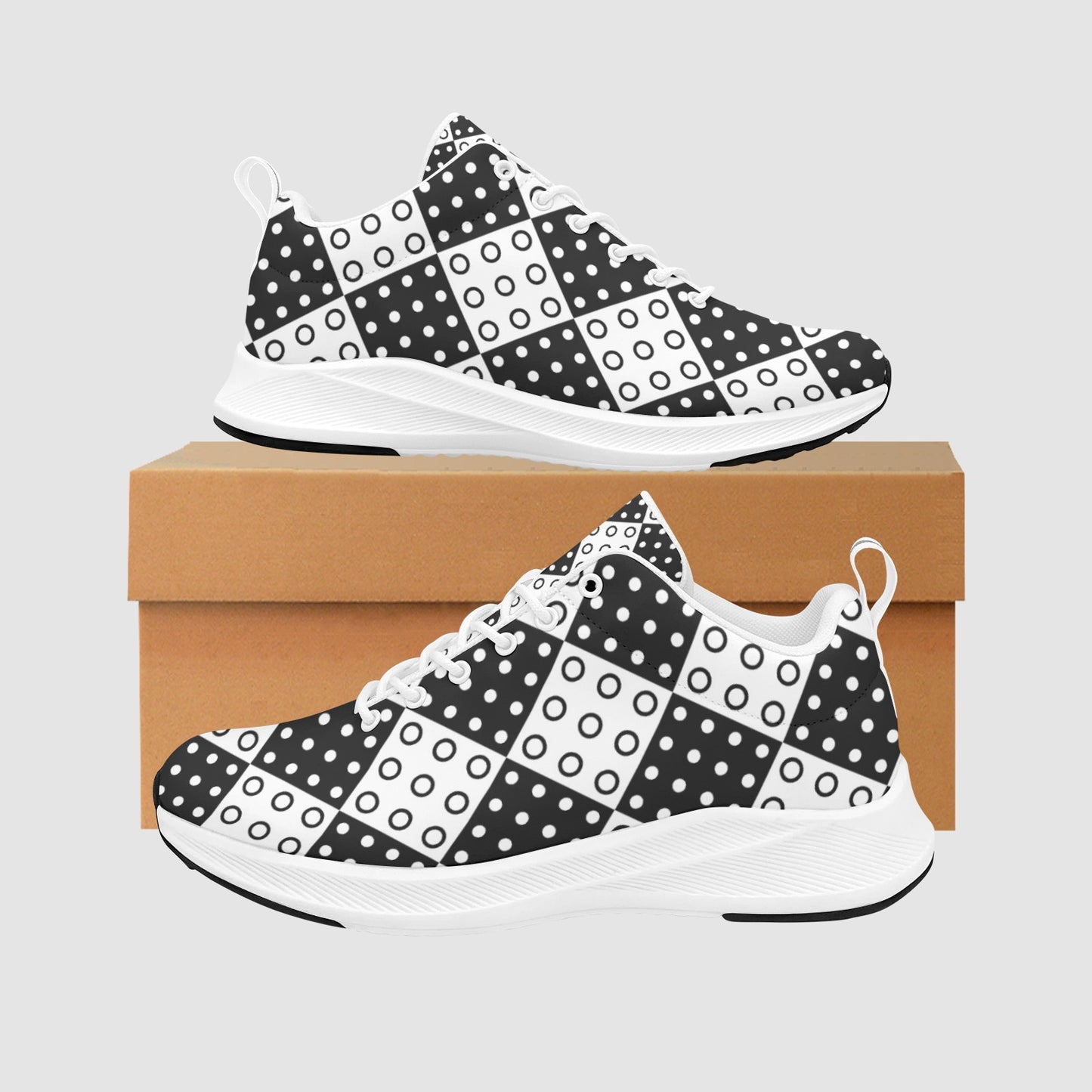 Women’s Black and White Checkered Circle Suede Running Sneakers