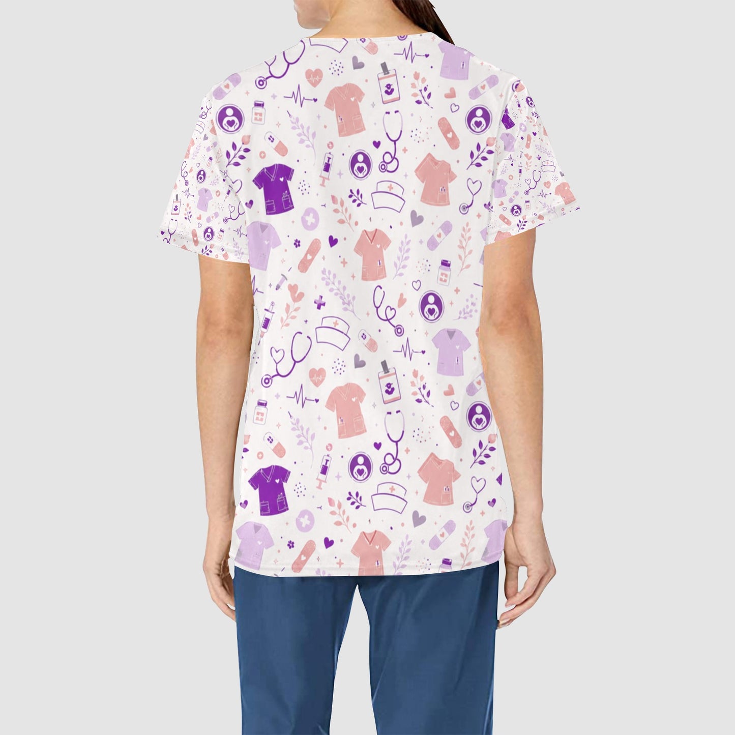 Women's Pink Purple Caregiver Icon Professional Performance Scrub Top