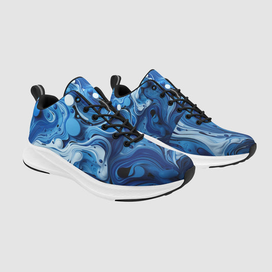 Women’s Blue White Paint Waves Suede Breathable Athletic Running Shoes