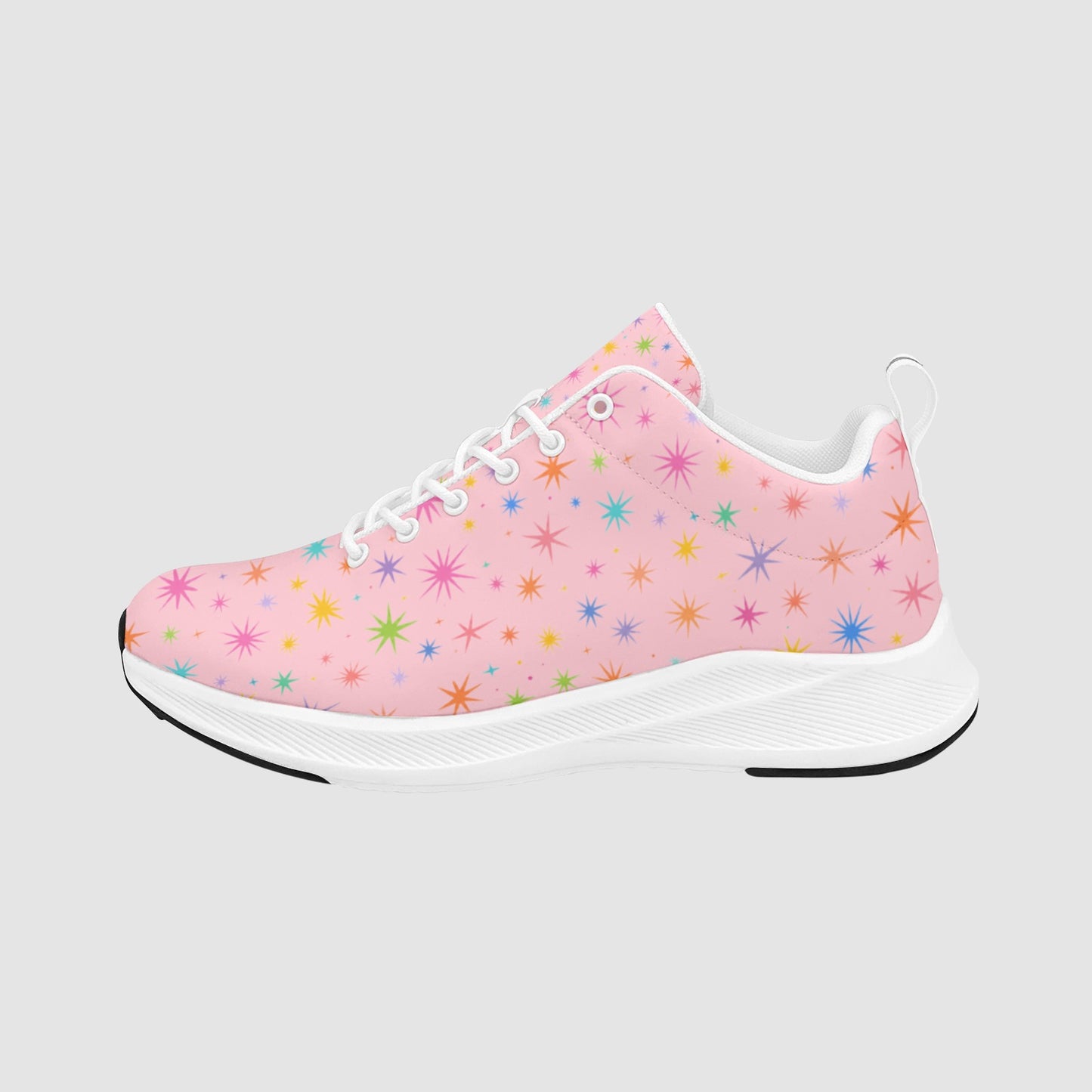Women's Pink Starbursts Suede Breathable Athletic Running Sneakers