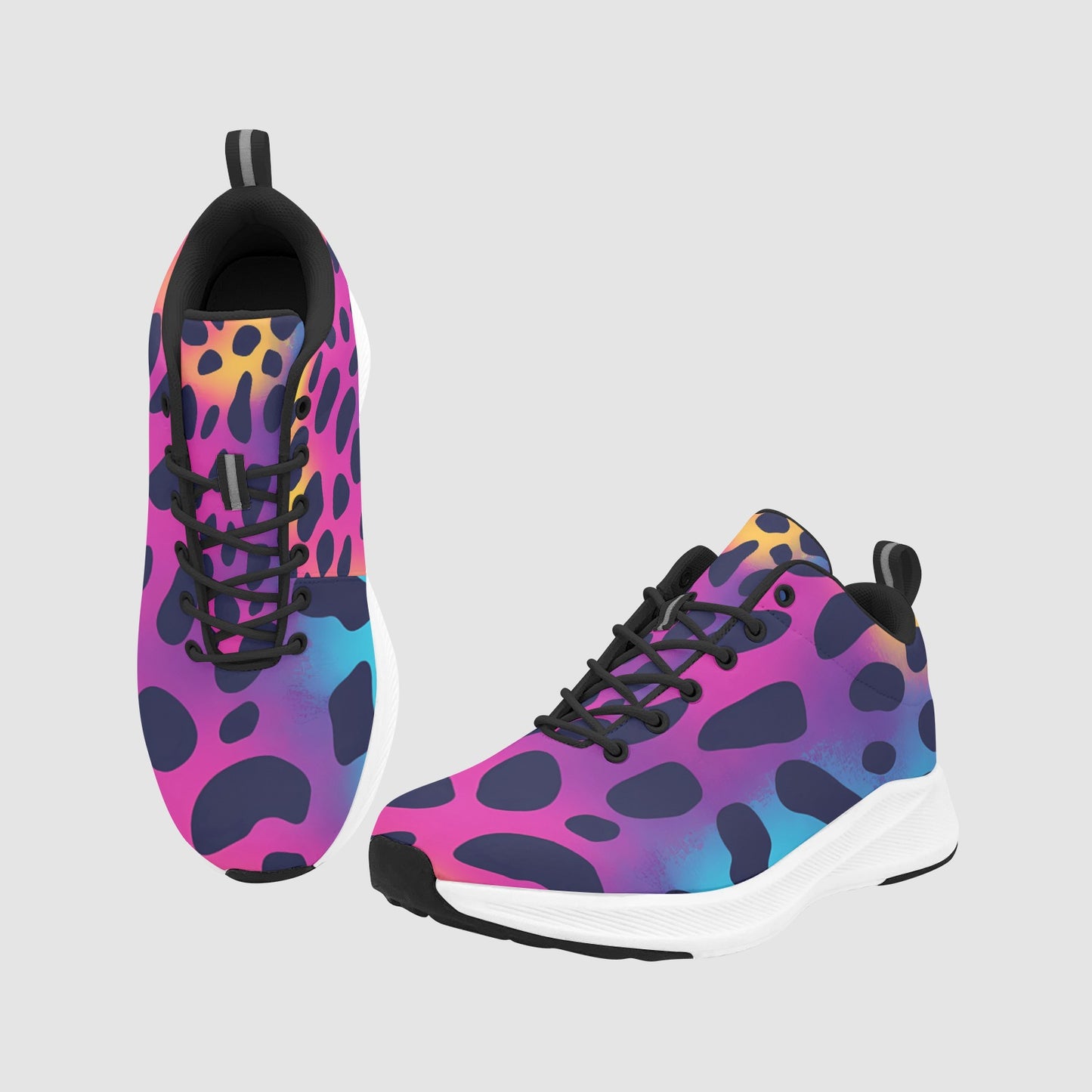 Women’s Rainbow Neon Leopard Print Suede Breathable Running Sneakers