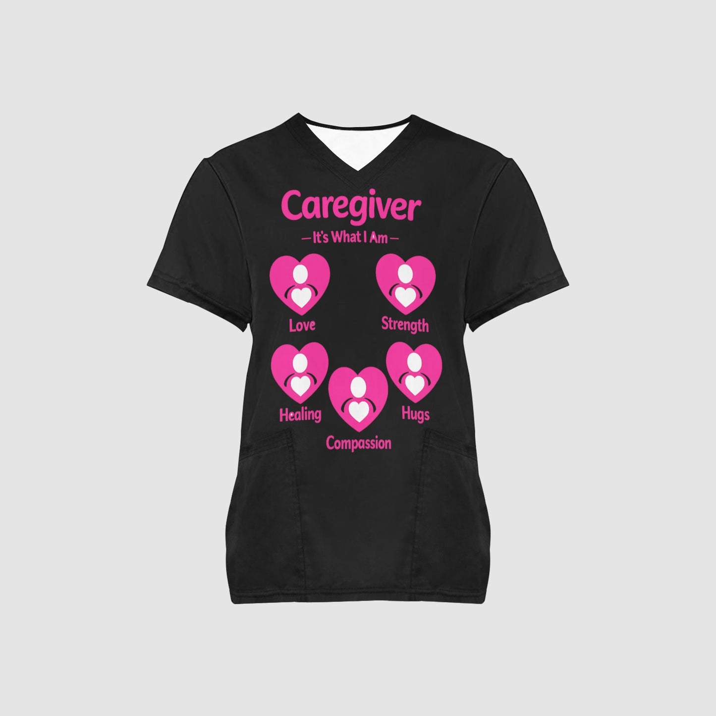 Women's Black Caregiver Love and Compassion Professional Scrub Top