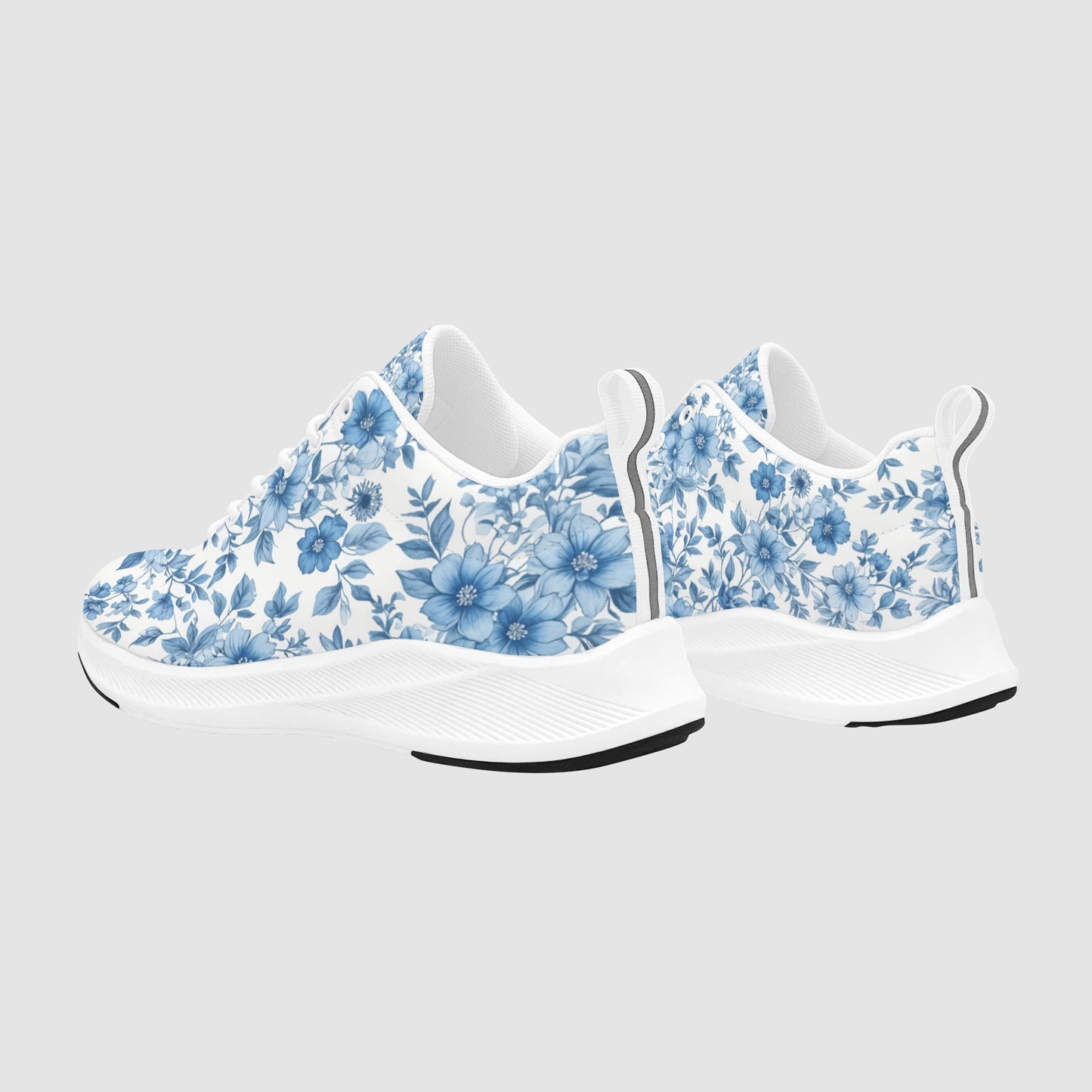 Women's Pretty Blue White Floral Print Suede Breathable Sneakers