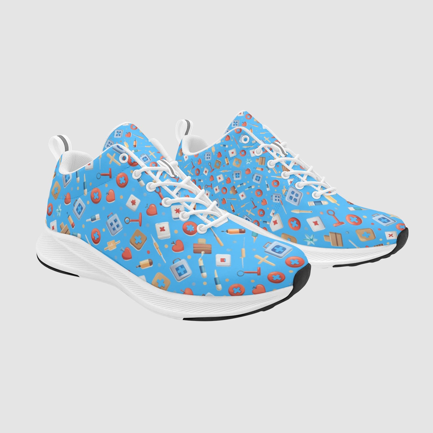 Women's Vintage Light Blue Medical Icon Suede Breathable Sneakers