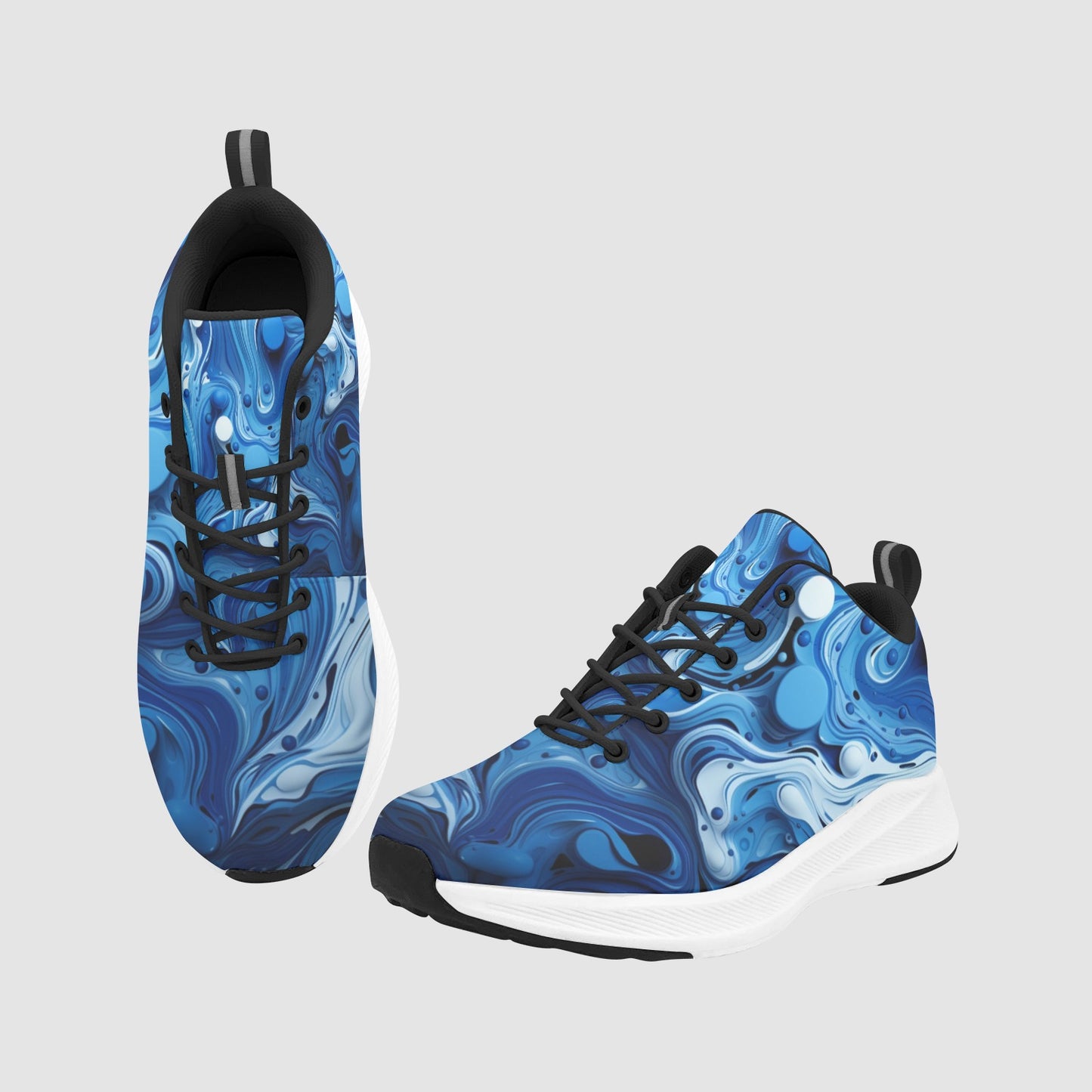 Women’s Blue White Paint Waves Suede Breathable Athletic Running Shoes